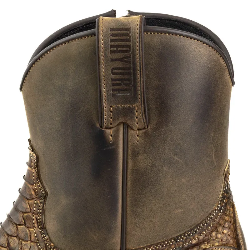 Herren-Country- und Western-Cowboy-Stiefeletten 12 aus braunem und exotischem braunem Leder