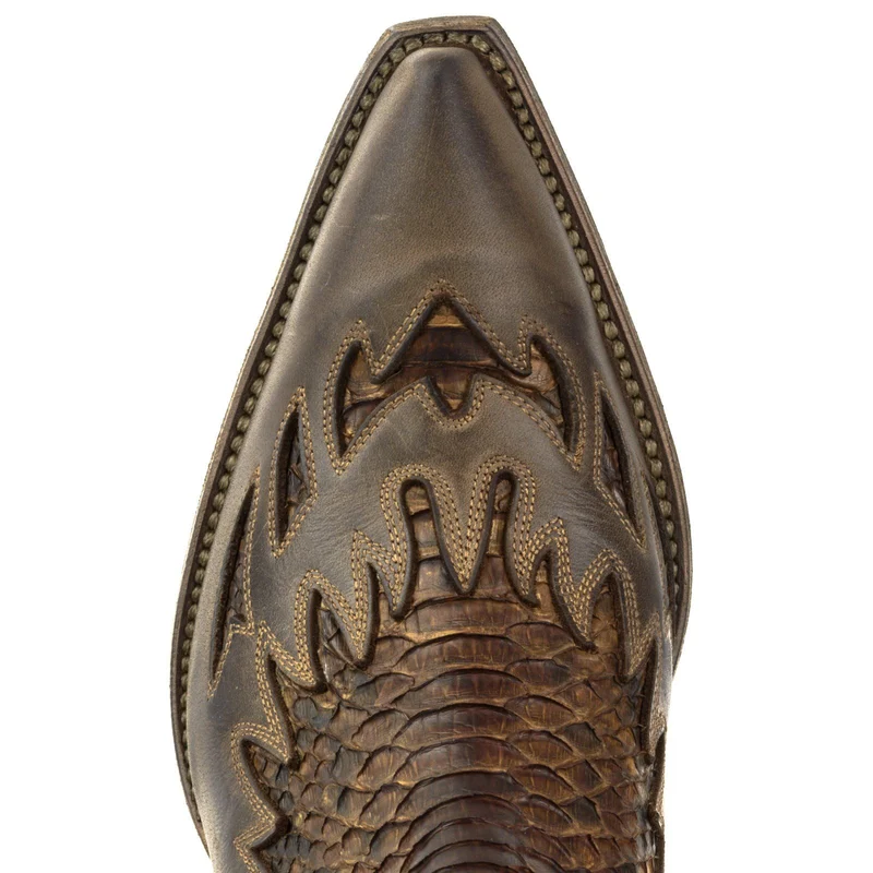 Herren-Country- und Western-Cowboy-Stiefeletten 12 aus braunem und exotischem braunem Leder