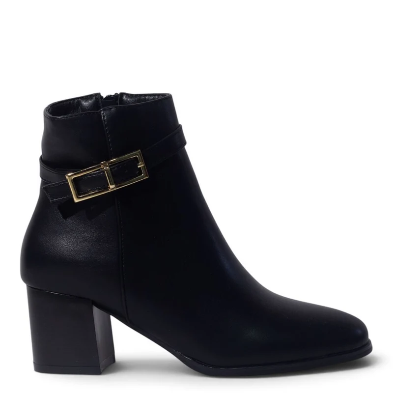 European Union Women Black Leather Half Boot #5451