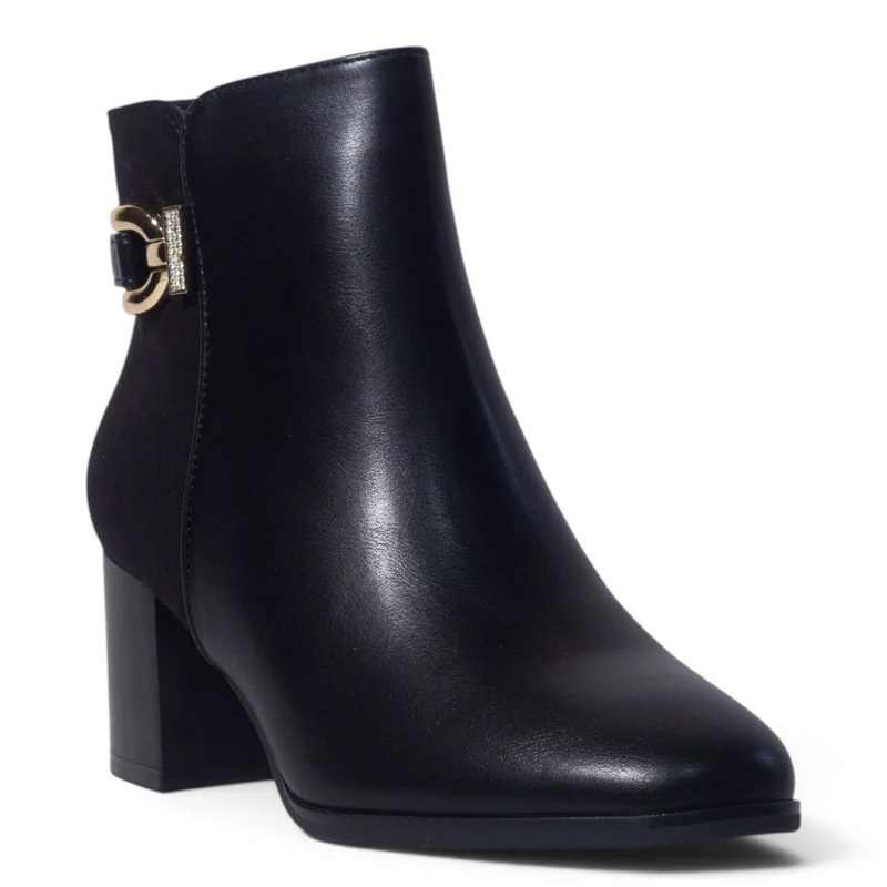European Union Women Black Leather Half Boot #5461