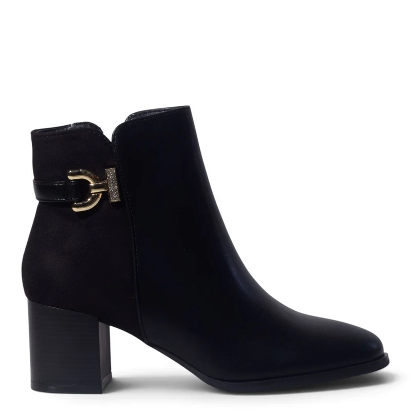European Union Women Black Leather Half Boot #5461