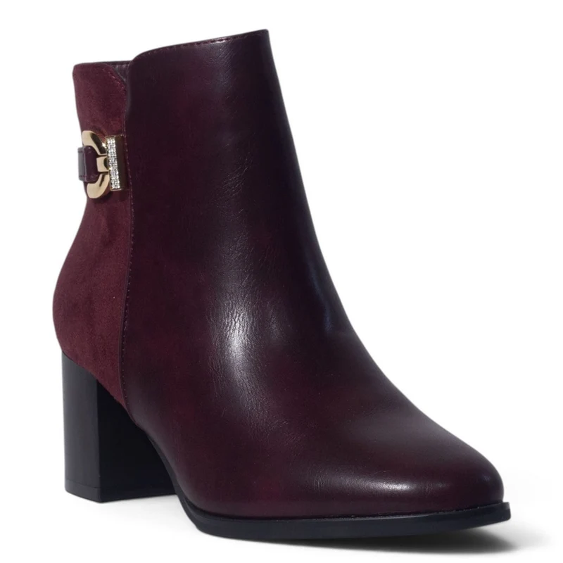 European Union Women Maroon Leather Half Boot #5462