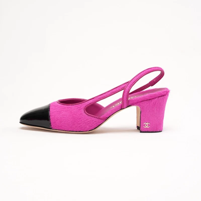 Chanel Slingbacks aus Ponyhaar, Fuchsia und Schwarz, Größe 37