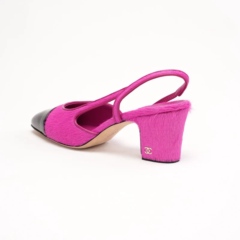 Chanel Slingbacks aus Ponyhaar, Fuchsia und Schwarz, Größe 37
