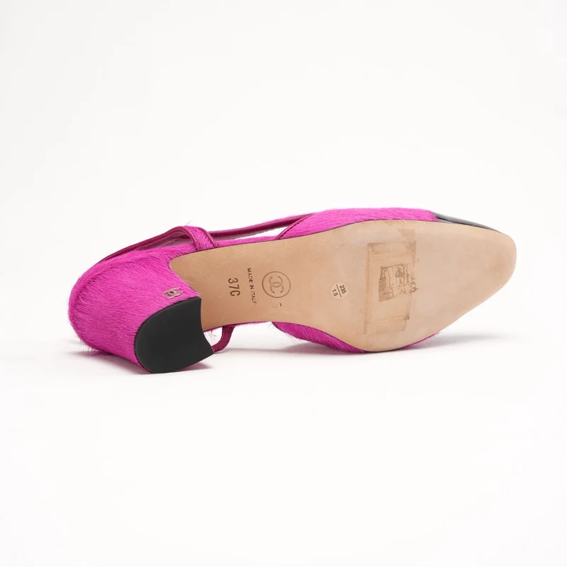 Chanel Slingbacks aus Ponyhaar, Fuchsia und Schwarz, Größe 37
