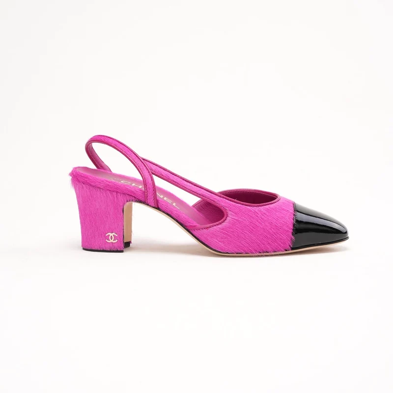 Chanel Slingbacks aus Ponyhaar, Fuchsia und Schwarz, Größe 37