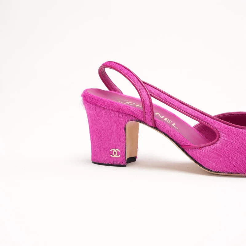 Chanel Slingbacks aus Ponyhaar, Fuchsia und Schwarz, Größe 37
