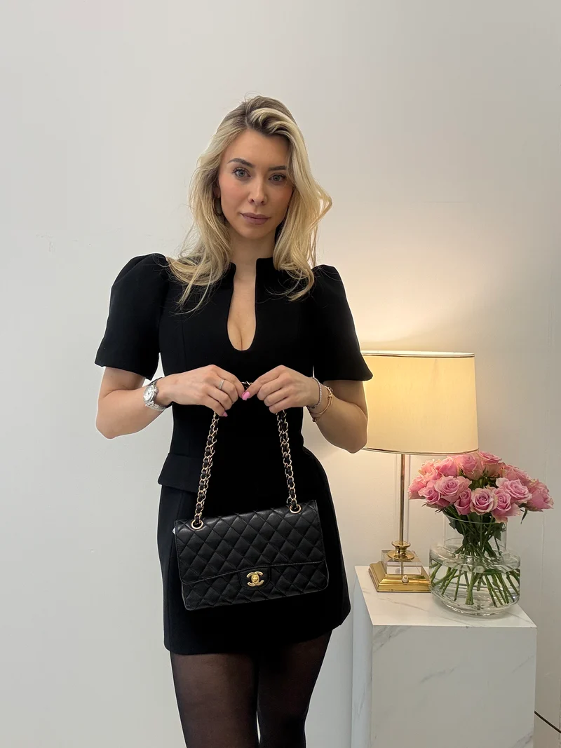 Chanel Schwarze Medium Classic Double Flap Quilted Caviar 2016
