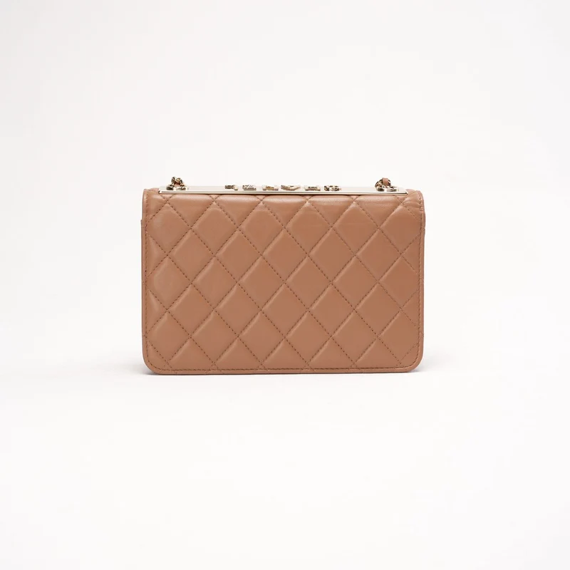 Chanel Beige Lammleder Stepp-Geldbörse mit CC-Anhänger (WOC)