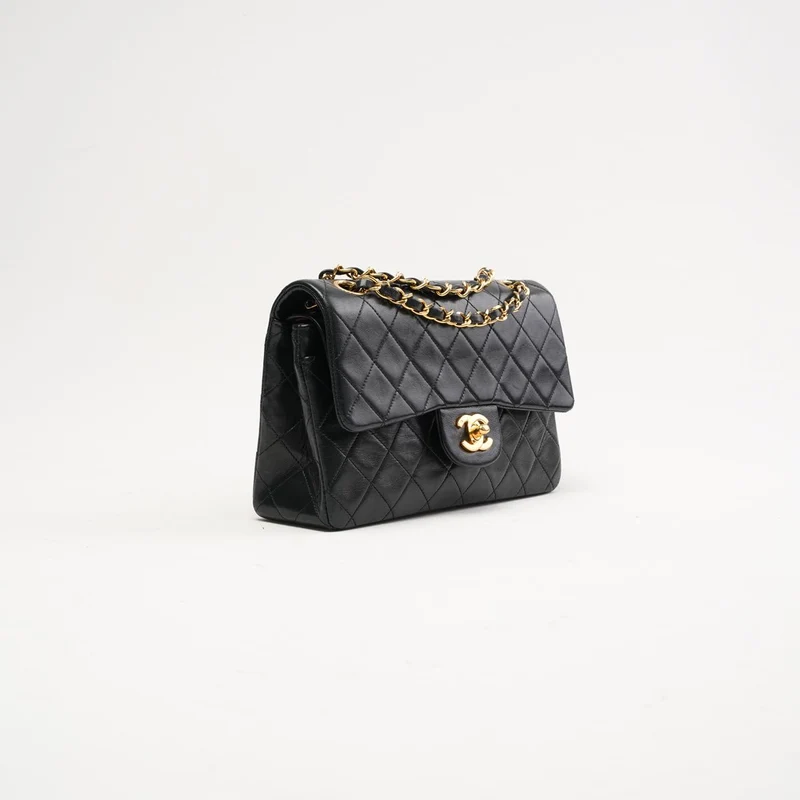 Chanel Vintage Timeless Small Double Flap Lamb Black 1991