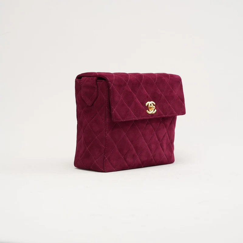 Chanel Vintage Mini Square Flap Bag aus burgunderrotem Samt, 1997
