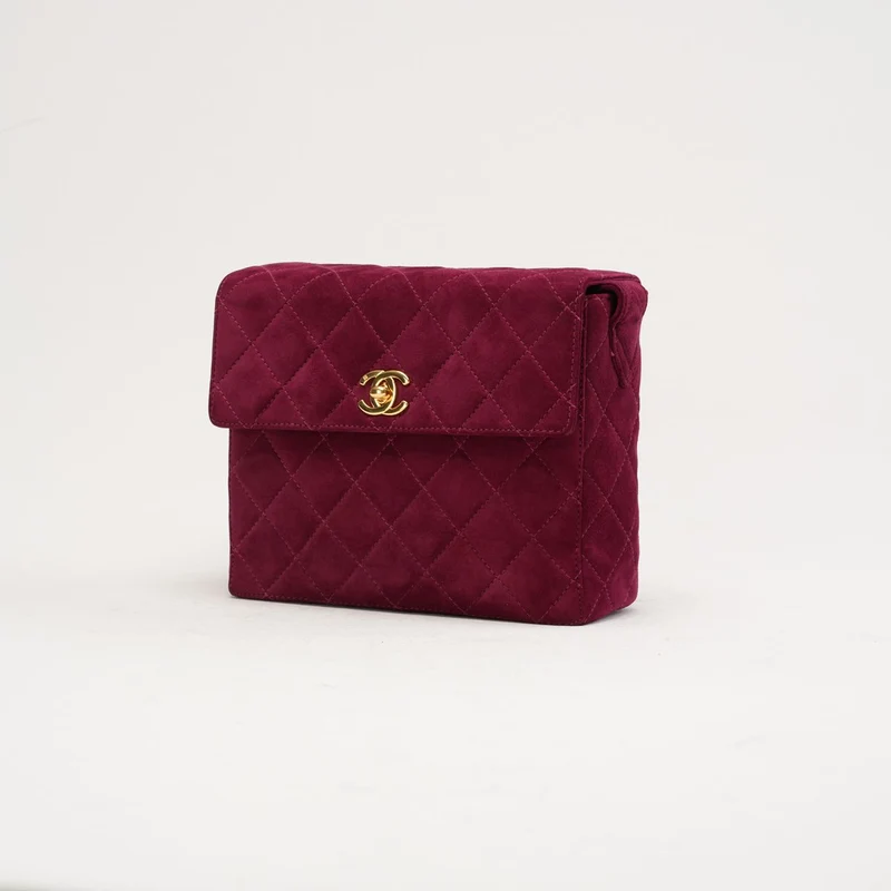 Chanel Vintage Mini Square Flap Bag aus burgunderrotem Samt, 1997