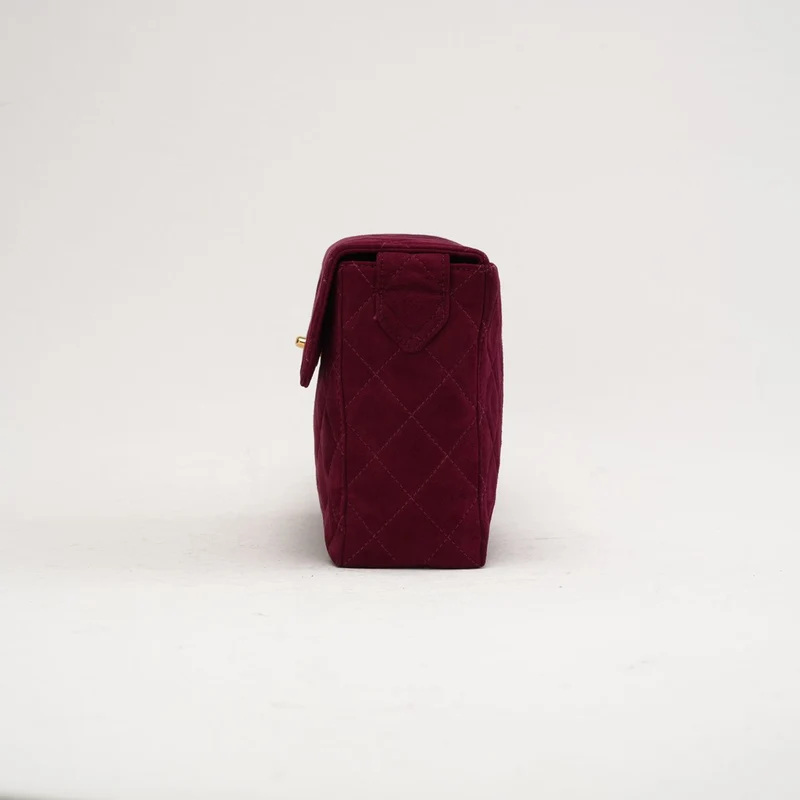 Chanel Vintage Mini Square Flap Bag aus burgunderrotem Samt, 1997