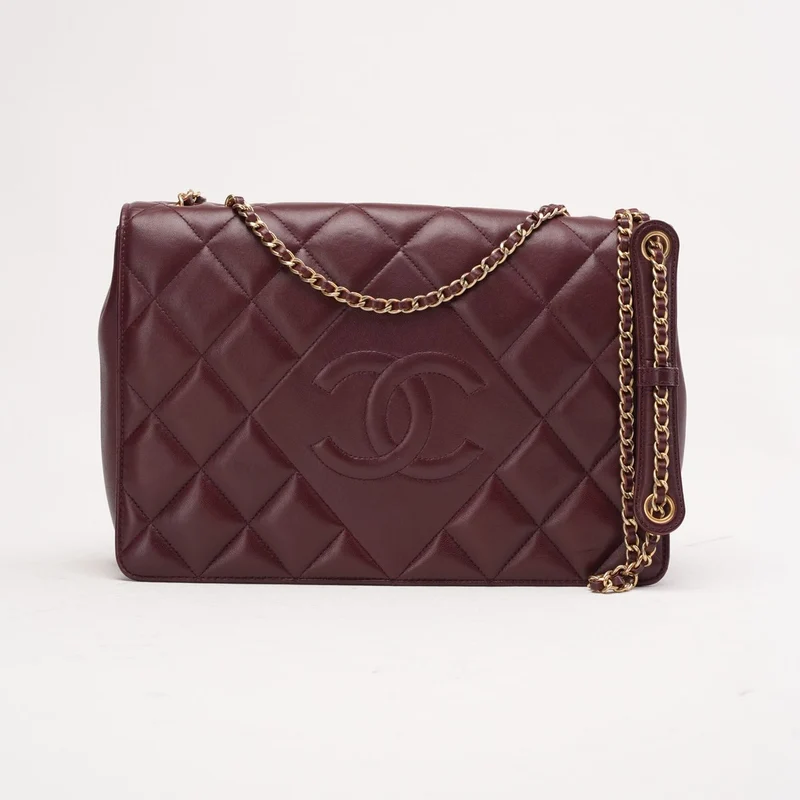 Chanel Große Klassische Klapptasche aus Lammleder, Burgunderrot, 2014