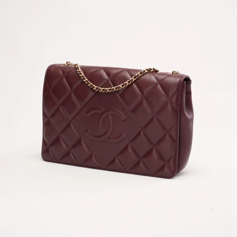 Chanel Große Klassische Klapptasche aus Lammleder, Burgunderrot, 2014