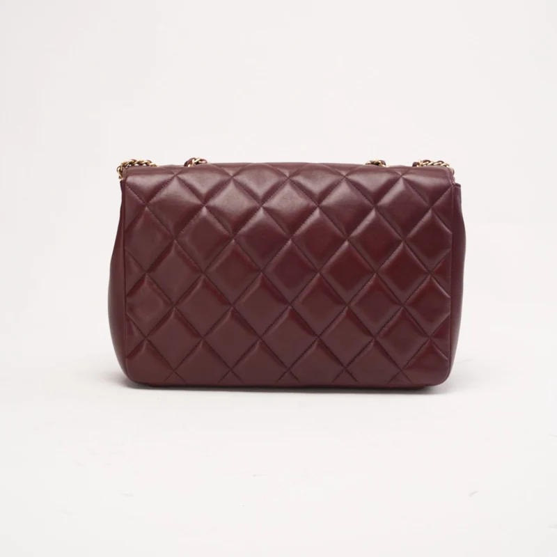 Chanel Große Klassische Klapptasche aus Lammleder, Burgunderrot, 2014