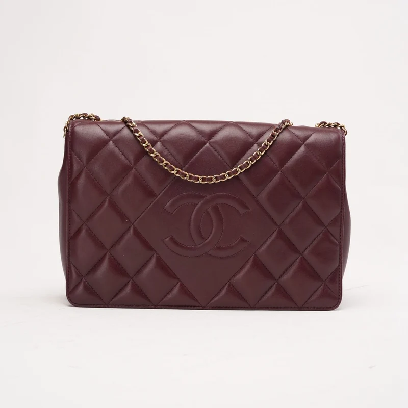Chanel Große Klassische Klapptasche aus Lammleder, Burgunderrot, 2014
