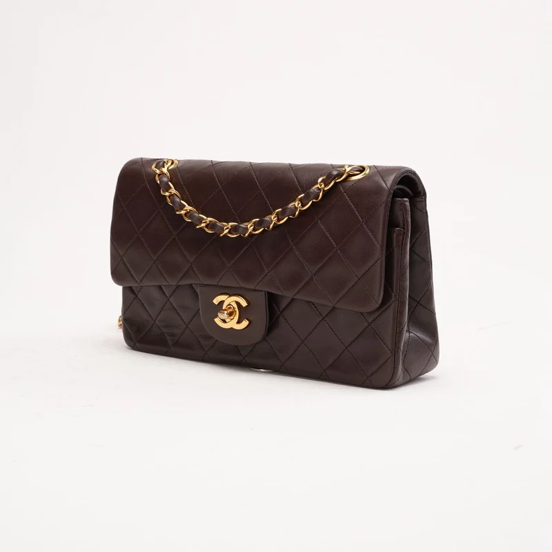 Chanel Vintage Classic Kleine Klappentasche aus Lammleder, dunkelbraun, 1997