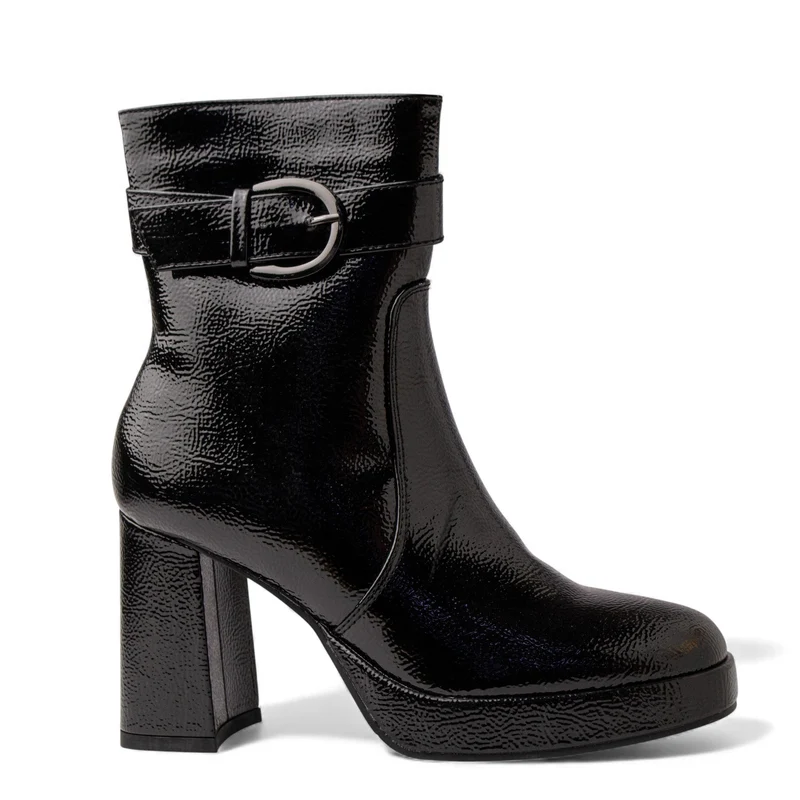 Europeon Union Women Black VernisLeather Half Boot #4621