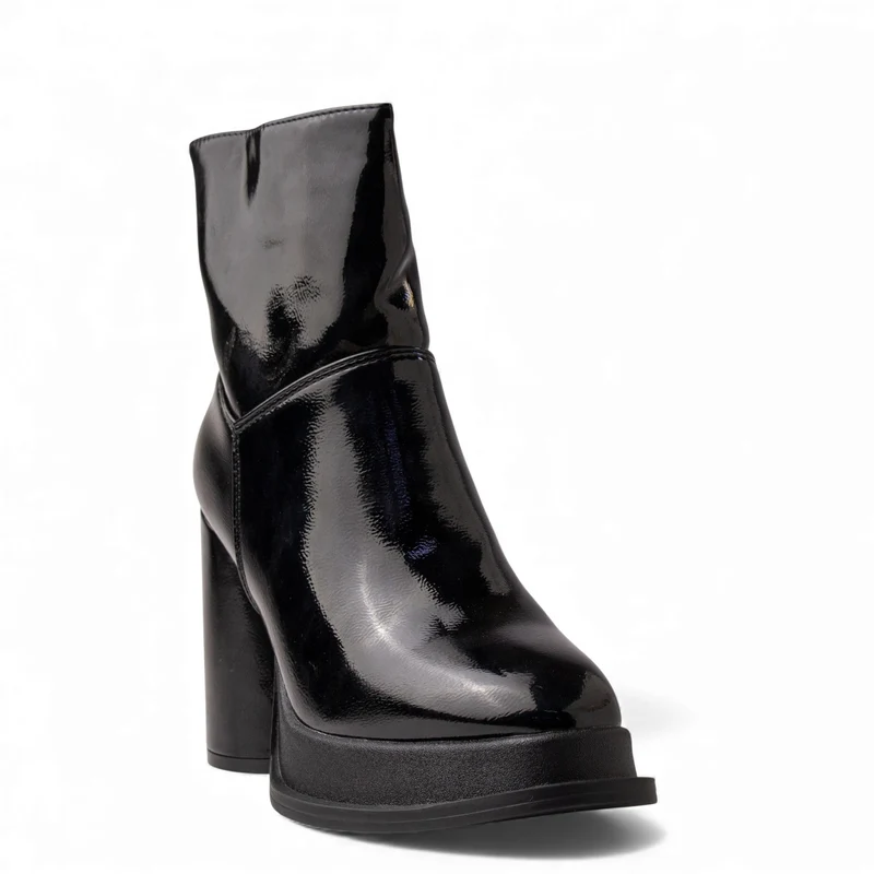 Europeon Union Women Black VernisLeather Half Boot #4648