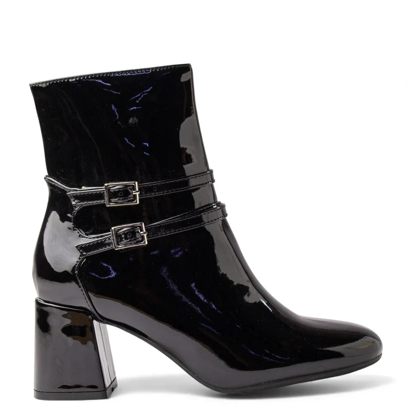 Europeon Union Women Black VernisLeather Half Boot #4568