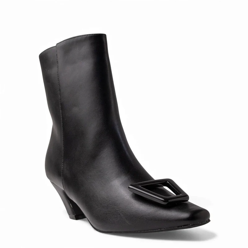 Europeon Union Women Black Leather Half Boot #4569