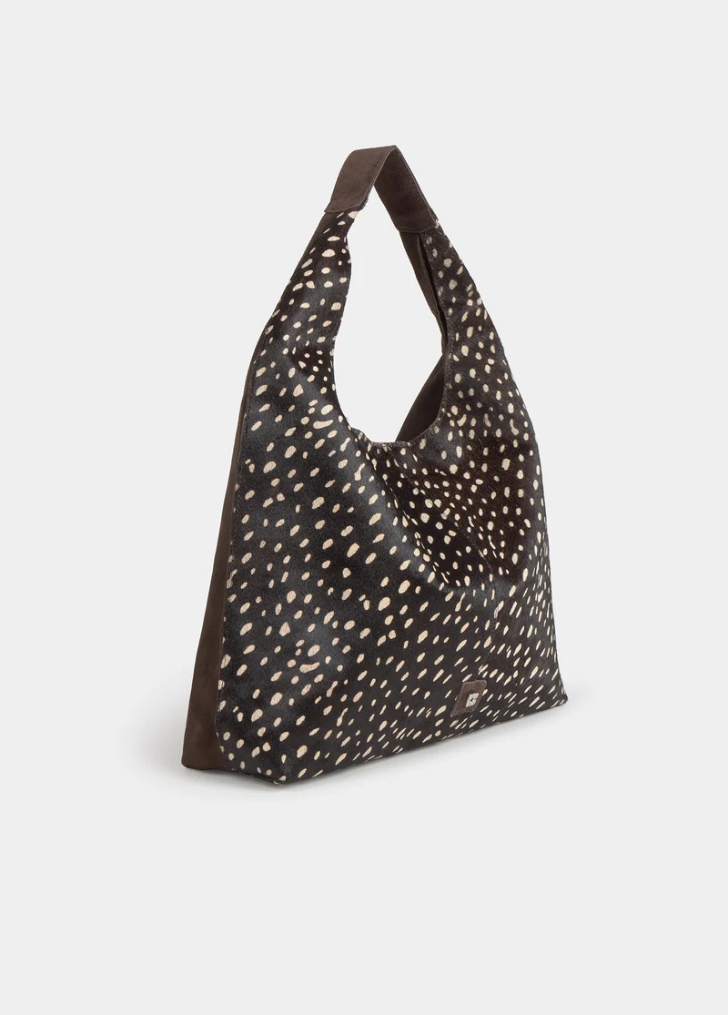 Animal print leather shoulder bag