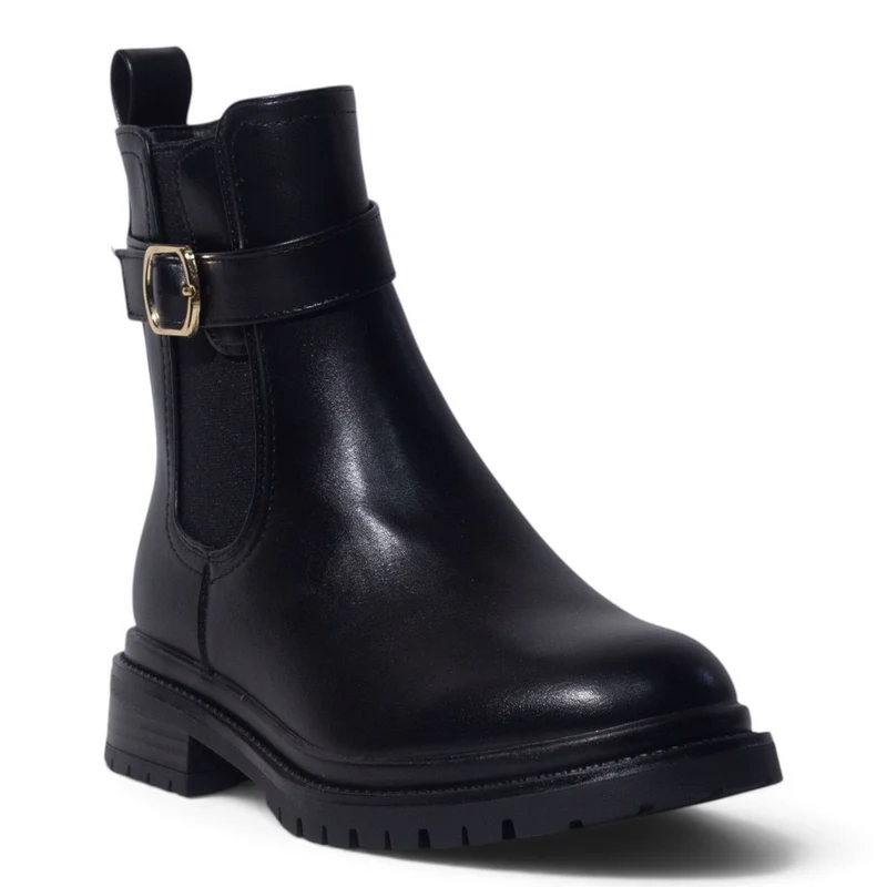 European Union Women Black Leather Half Boot #5496