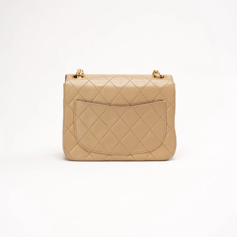 Chanel Vintage Beige Zweifarbige Mini Square Flap Bag aus Lammleder 1991
