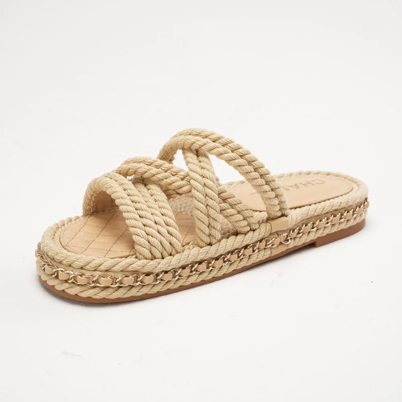 Chanel Coco Mark Mulas Beige Dad Sandalen Größe 38