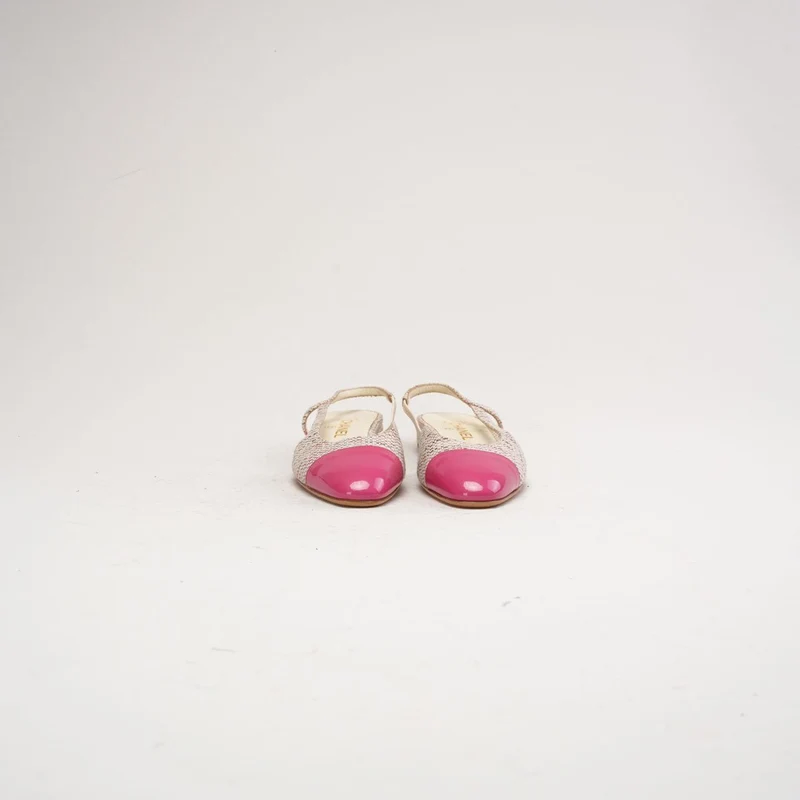 Chanel Slingback-Ballerinas aus rosafarbenem Tweedleder mit CC-Logo, Größe 38 C