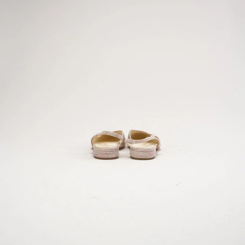 Chanel Slingback-Ballerinas aus rosafarbenem Tweedleder mit CC-Logo, Größe 38 C
