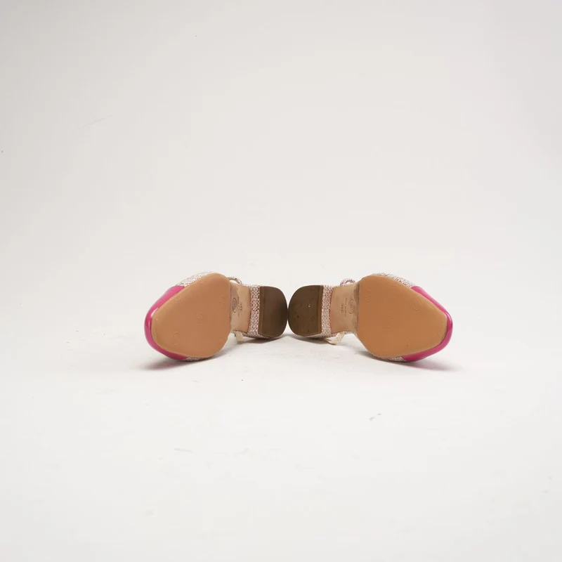 Chanel Slingback-Ballerinas aus rosafarbenem Tweedleder mit CC-Logo, Größe 38 C