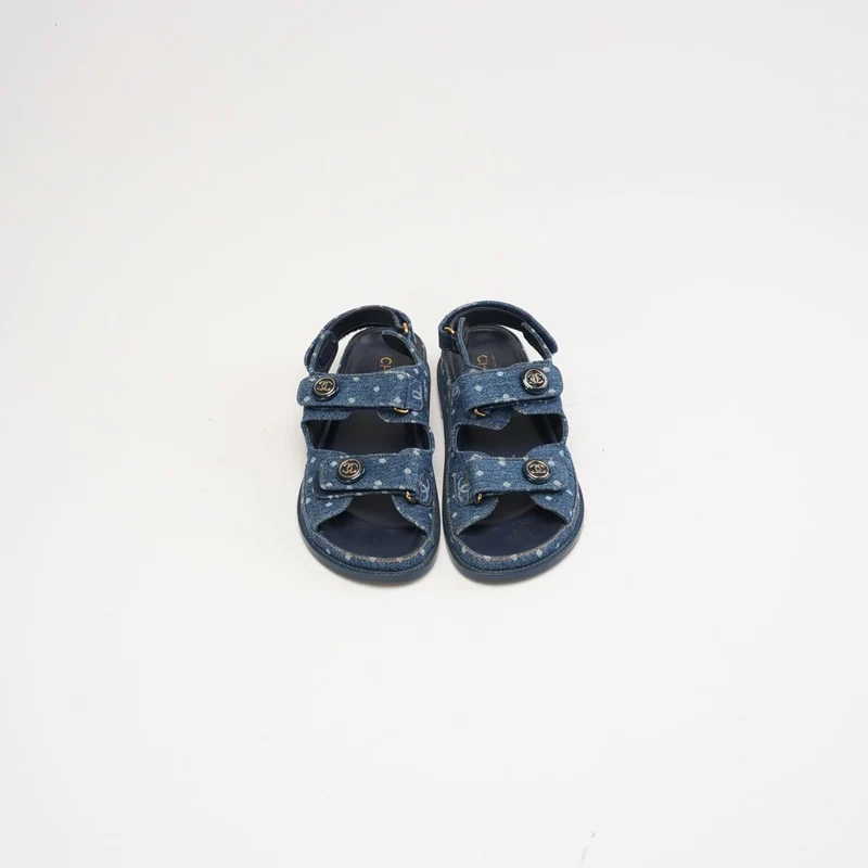 Chanel Dad-Sandalen aus blauem Denim, Größe 38.5