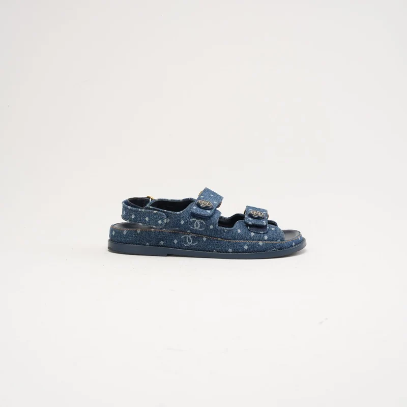 Chanel Dad-Sandalen aus blauem Denim, Größe 38.5