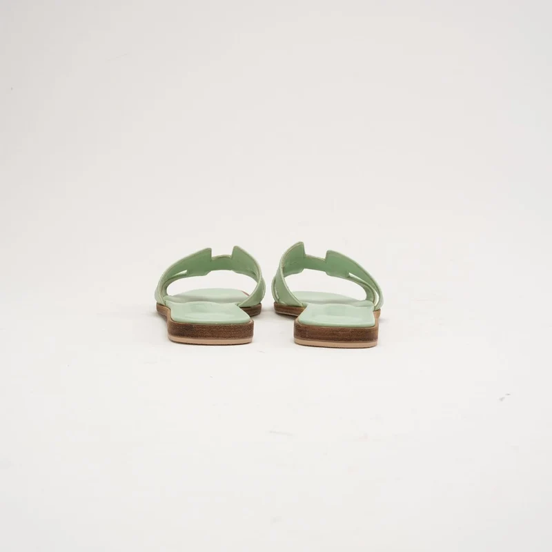 Hermès Oran Sandalen aus grünem Jade-Epsom-Leder, Größe 38