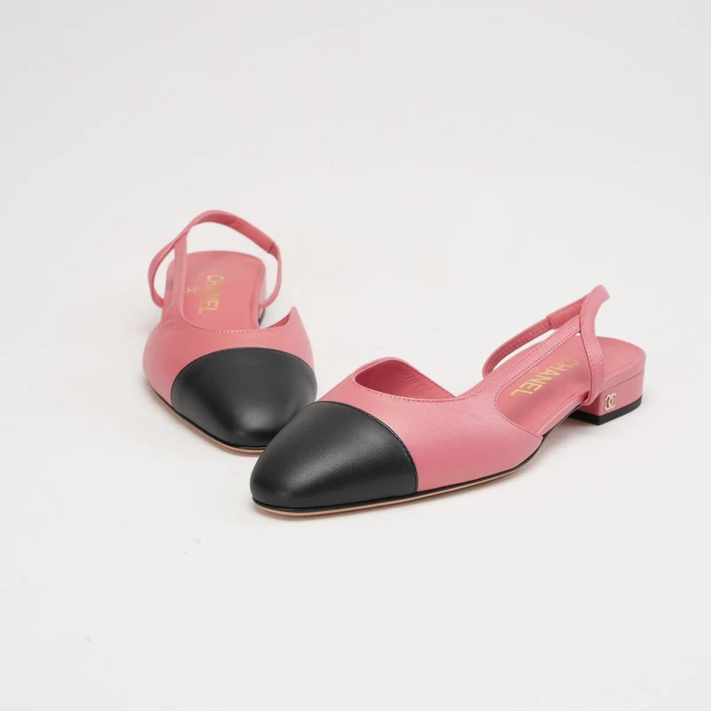 Chanel Slingback-Ballerinas mit CC-Logo in Pink/Schwarz, Größe 38.5