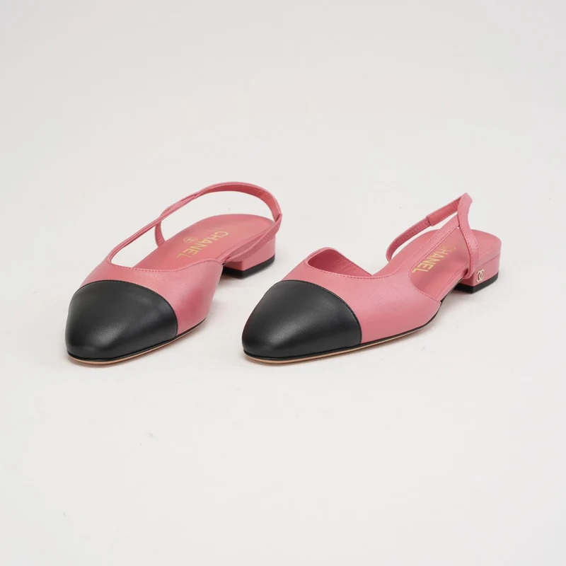 Chanel Slingback-Ballerinas mit CC-Logo in Pink/Schwarz, Größe 38.5
