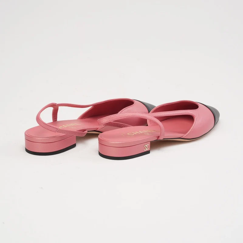 Chanel Slingback-Ballerinas mit CC-Logo in Pink/Schwarz, Größe 38.5