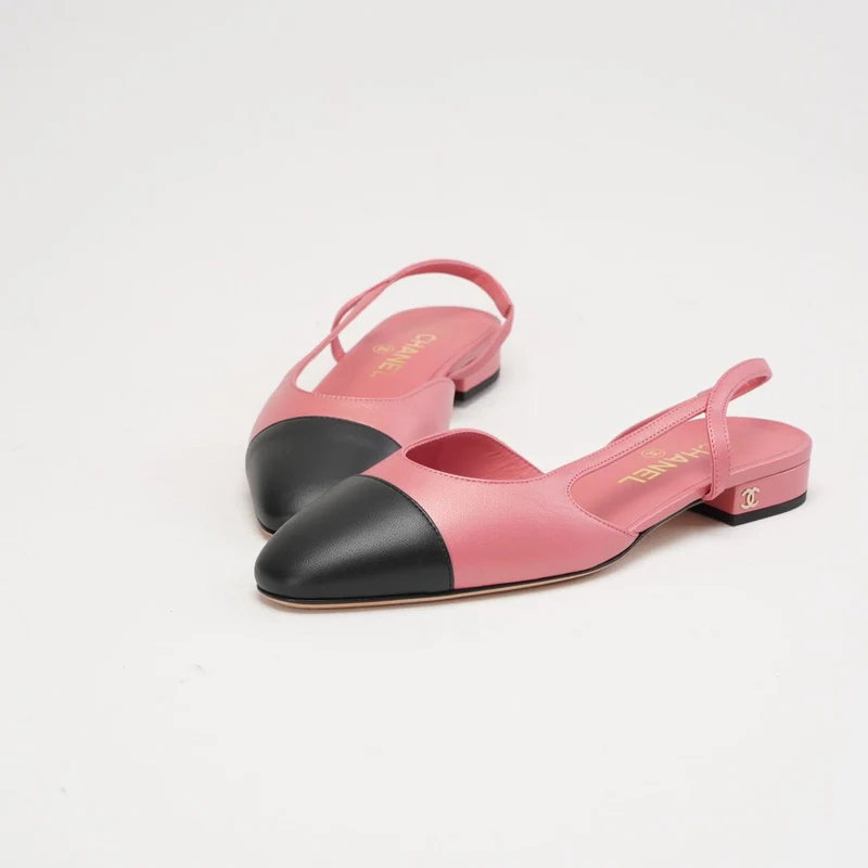 Chanel Slingback-Ballerinas mit CC-Logo in Pink/Schwarz, Größe 38.5