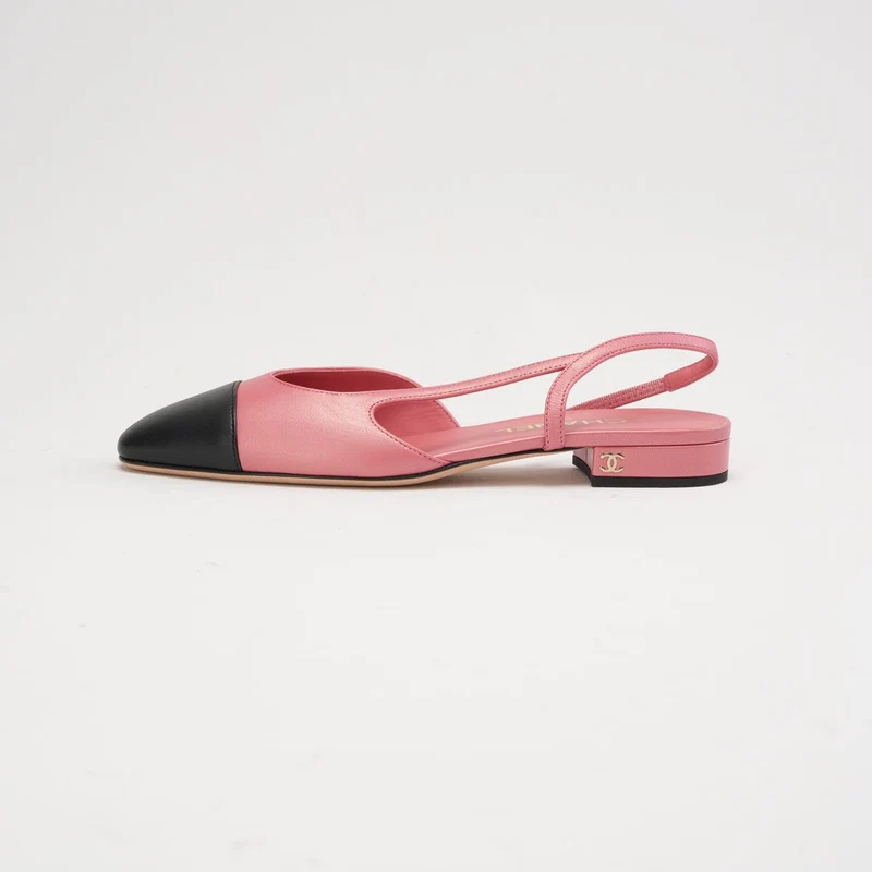 Chanel Slingback-Ballerinas mit CC-Logo in Pink/Schwarz, Größe 38.5