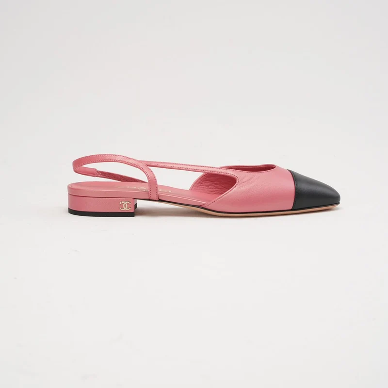 Chanel Slingback-Ballerinas mit CC-Logo in Pink/Schwarz, Größe 38.5