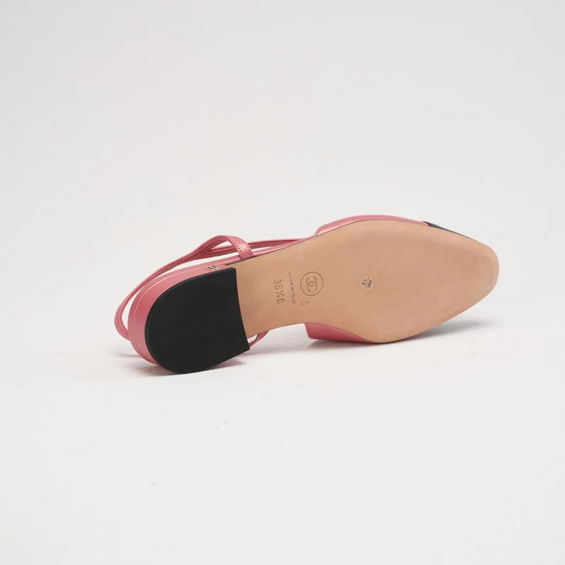 Chanel Slingback-Ballerinas mit CC-Logo in Pink/Schwarz, Größe 38.5