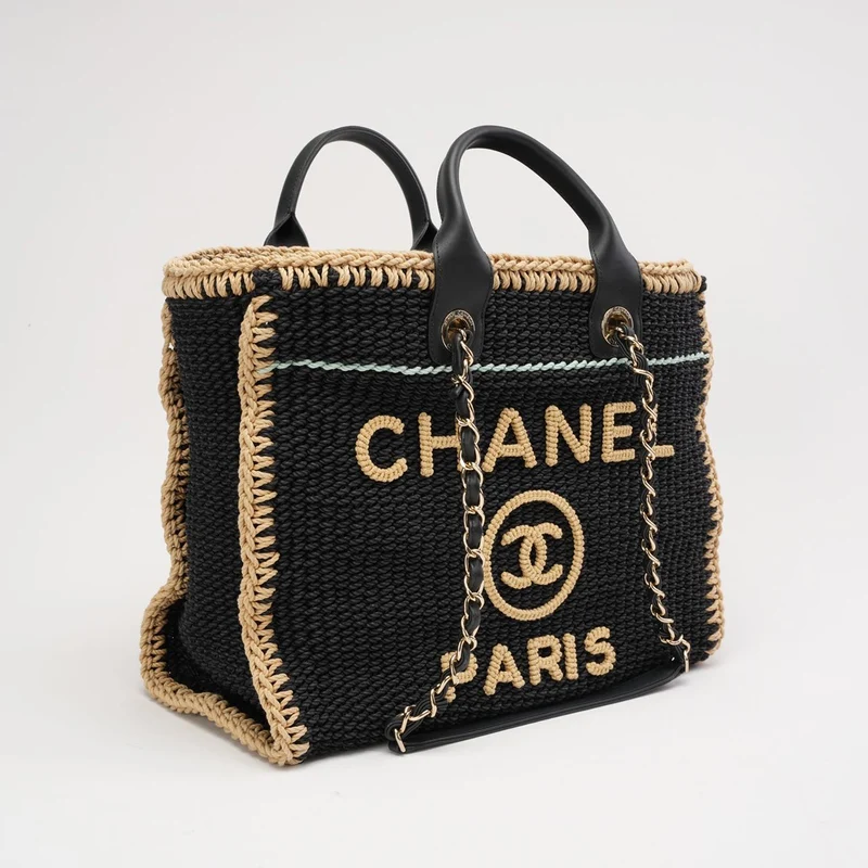 Chanel Schwarzes Baumwoll-Häkelkleid, Größe S, Deauville 2024
