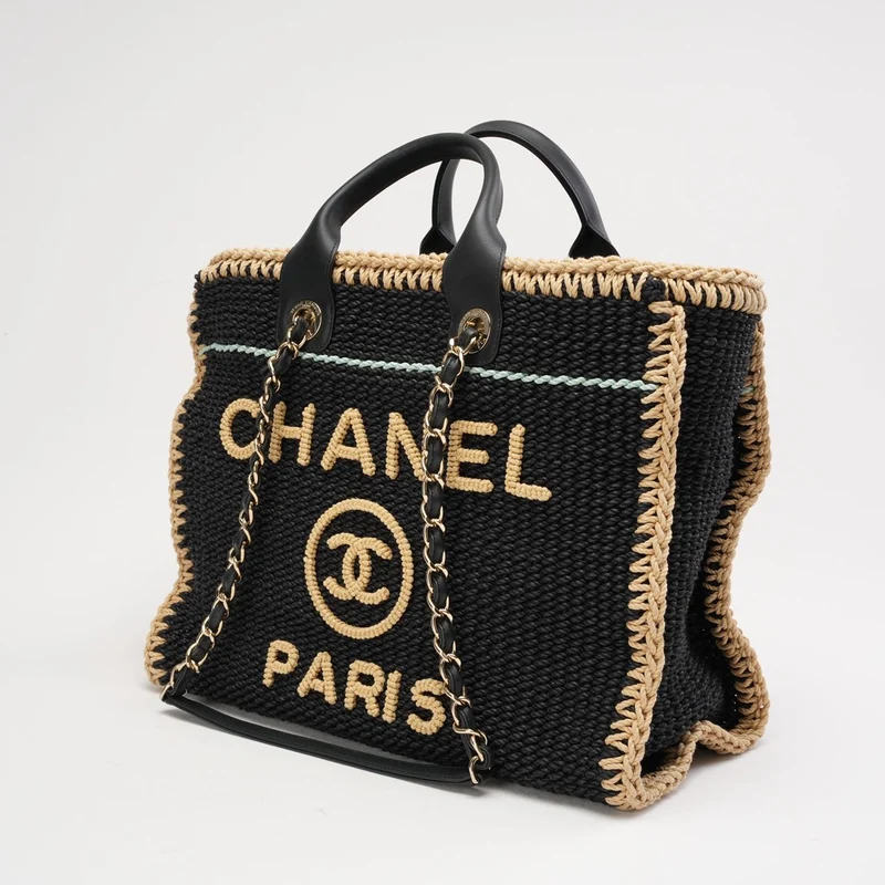 Chanel Schwarzes Baumwoll-Häkelkleid, Größe S, Deauville 2024