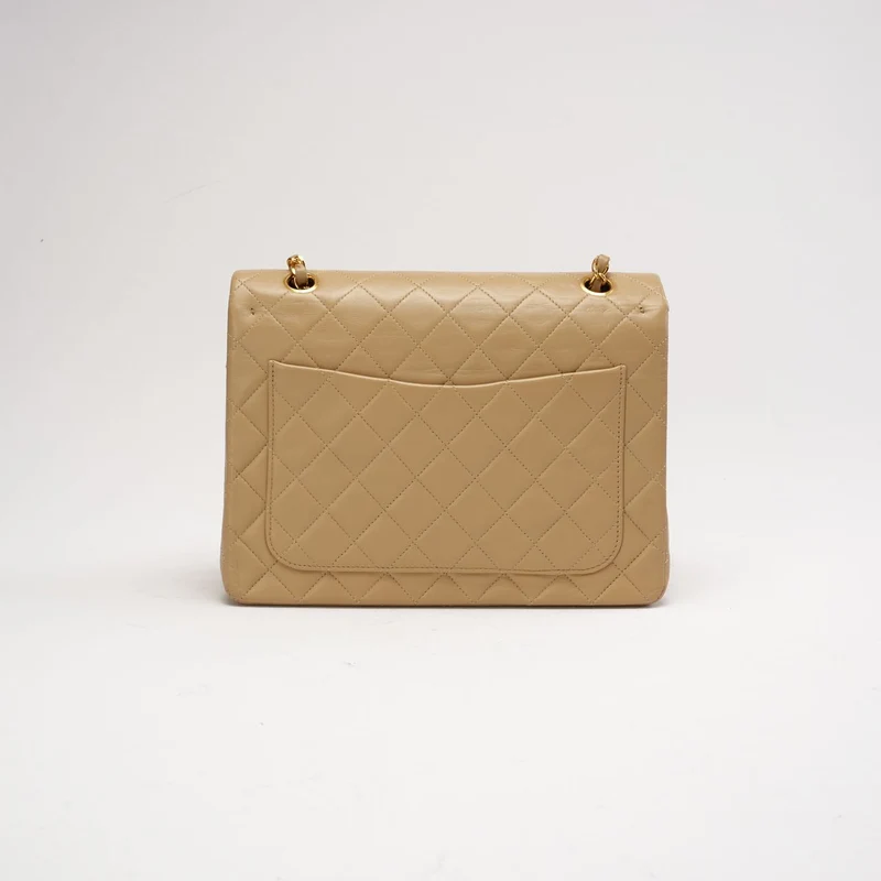 Chanel Vintage Medium Beige Classic Double Flap Bag 1991