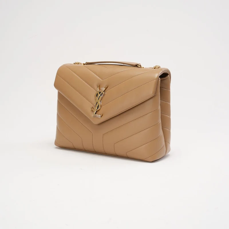 Saint Laurent Kleine Loulou Kettentasche Dunkelbeige 2022