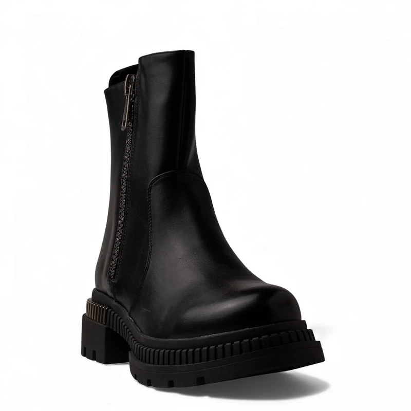 Europeon Union Women Black Leather Half Boot #4725