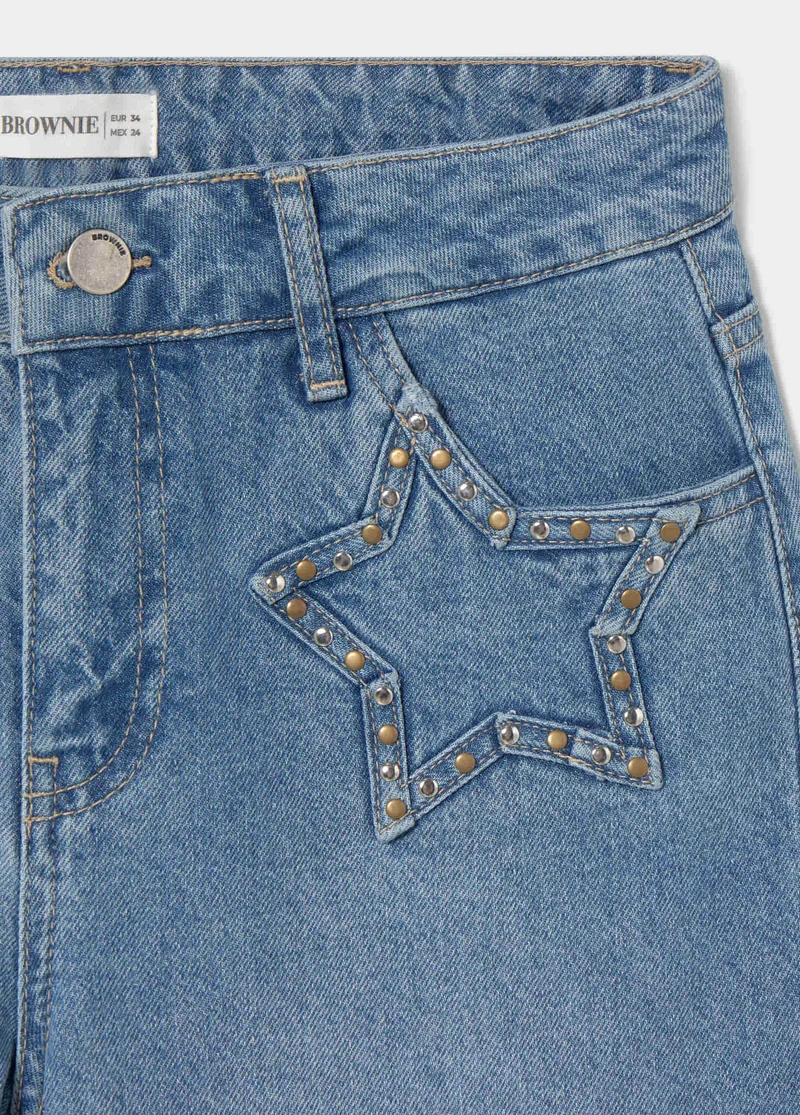 Star denim jeans with front pocket