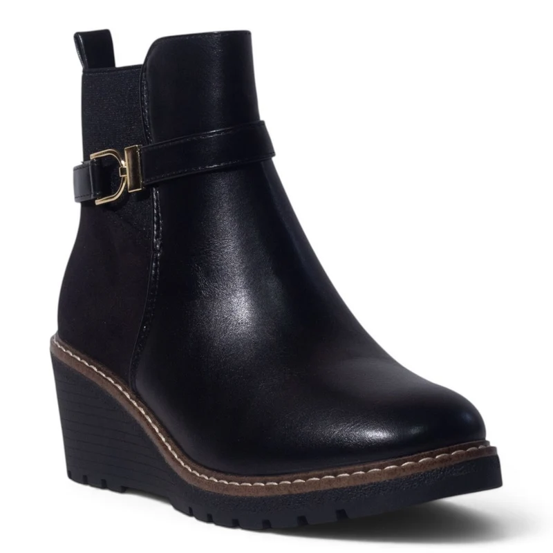 European Union Women Black Leather Half Boot #5520